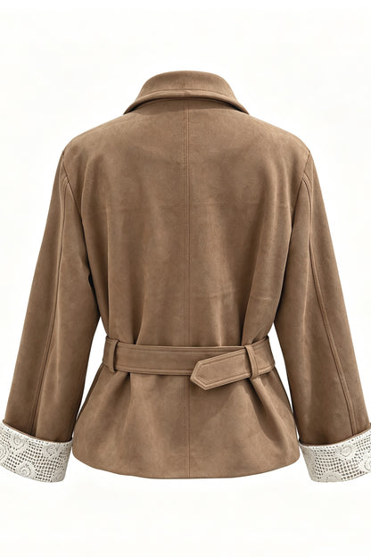 Waist-Cinching Suede Lace Cuffs Jacket