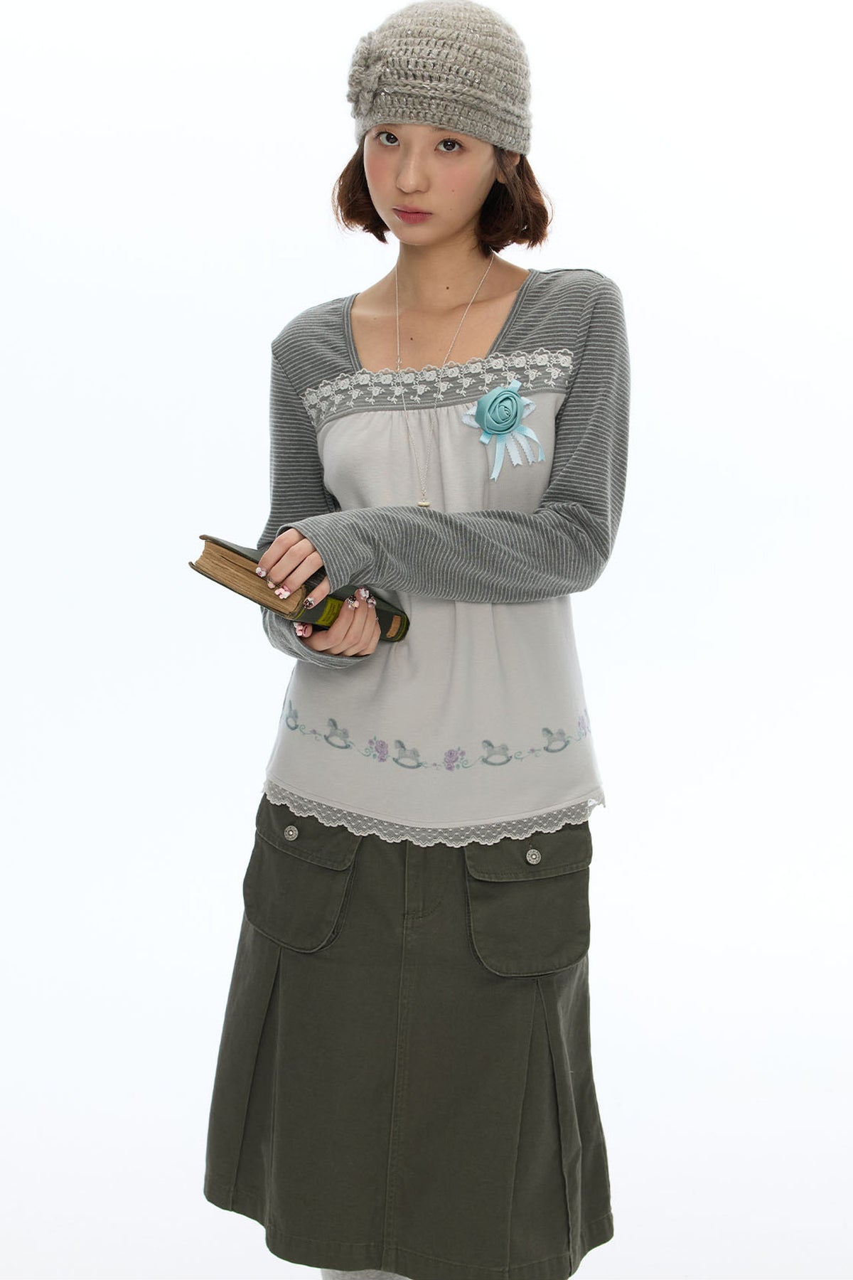 Striped Patchwork Lace Top