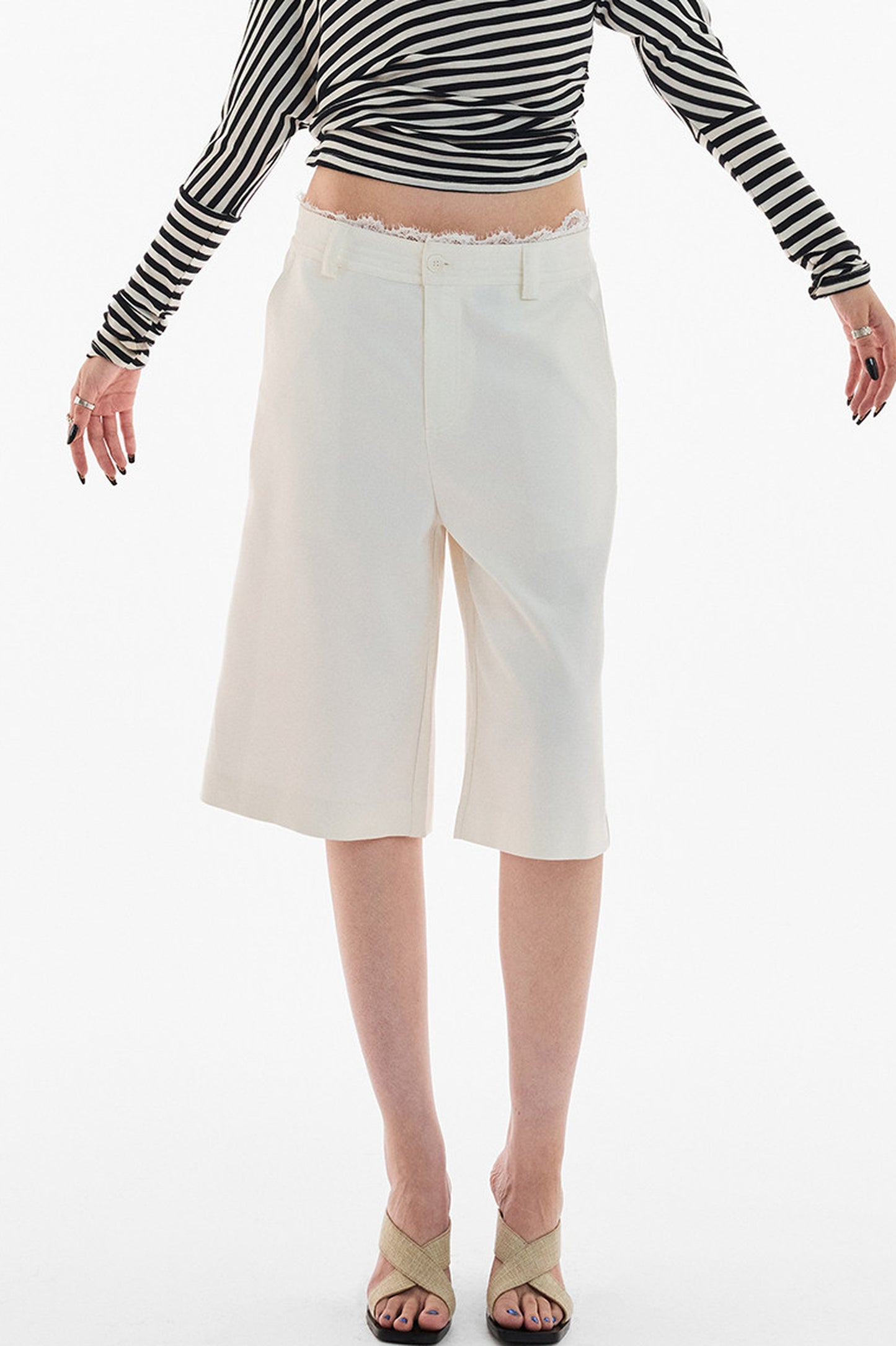 Black and White Lace Trim TR Shorts