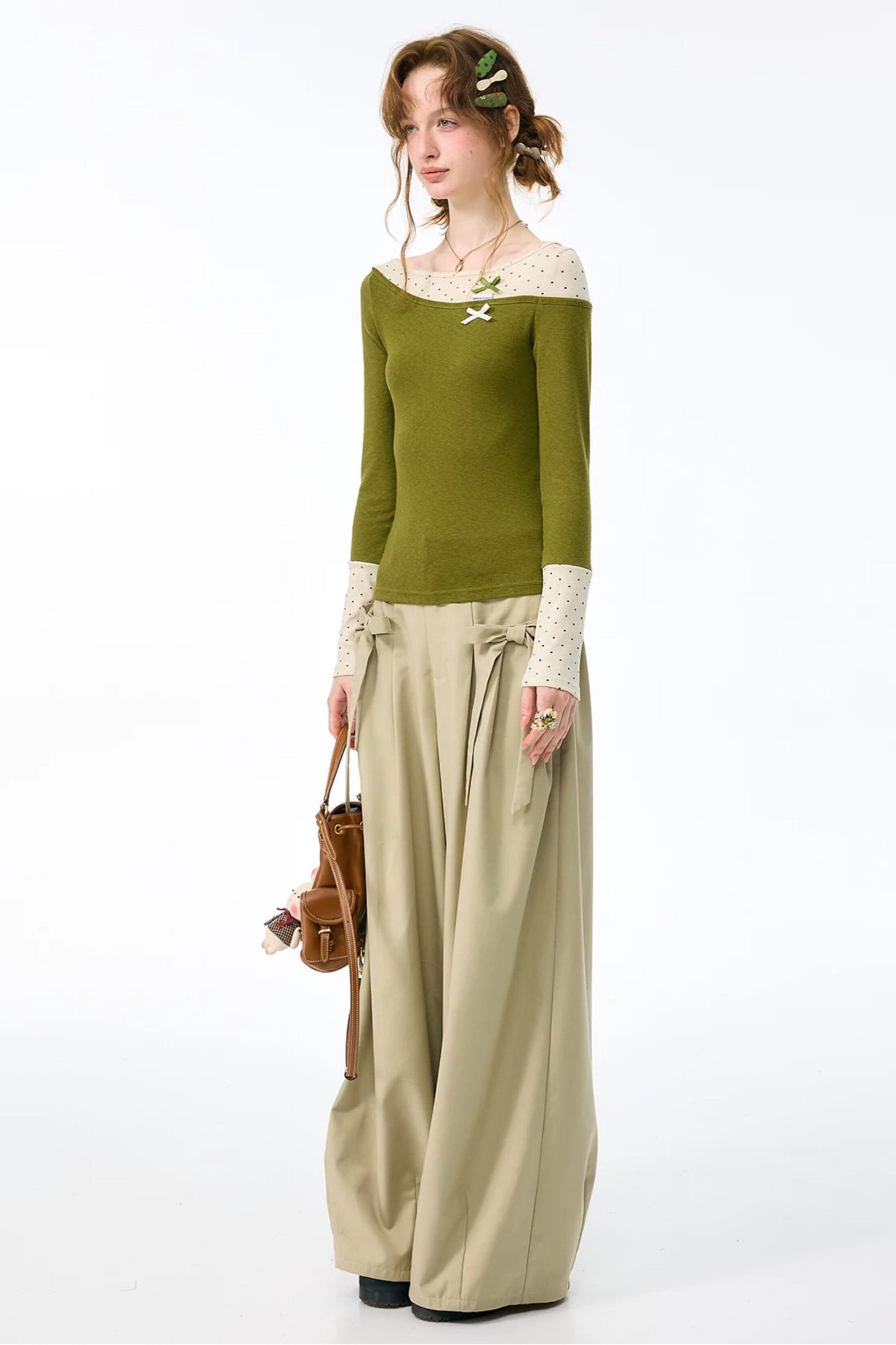 Pantalon abricot lacté à nœud