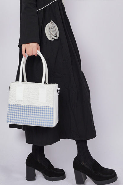 Borsa tote quadrata piccola a toppe con cuciture