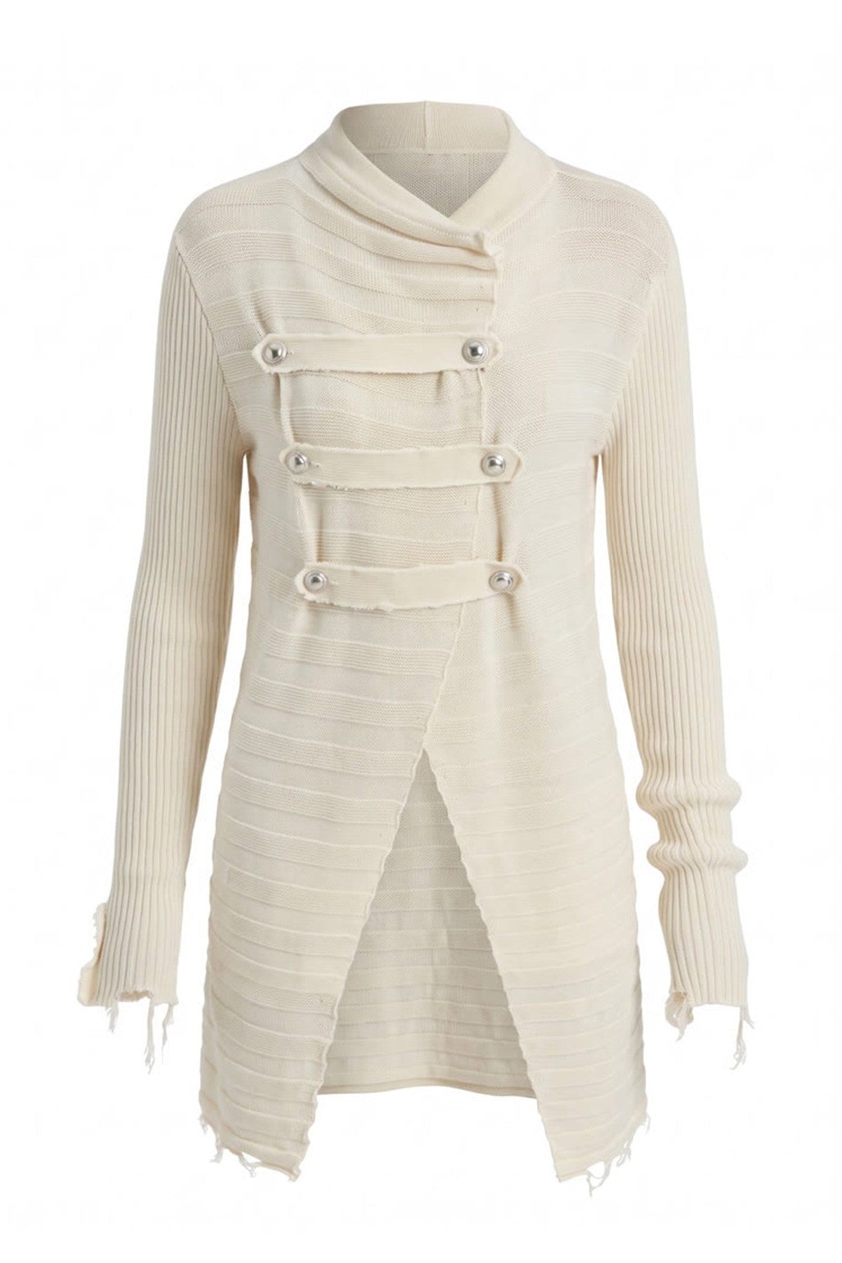 Asymmetrical Fringed Wool Knit Jacket Set-Up
