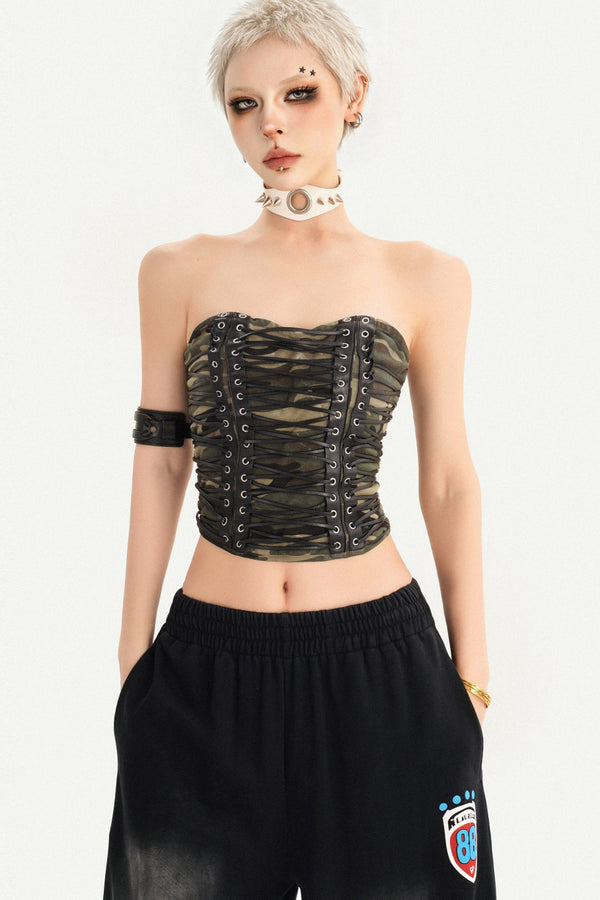 Camouflage Lace-Up Tube Top