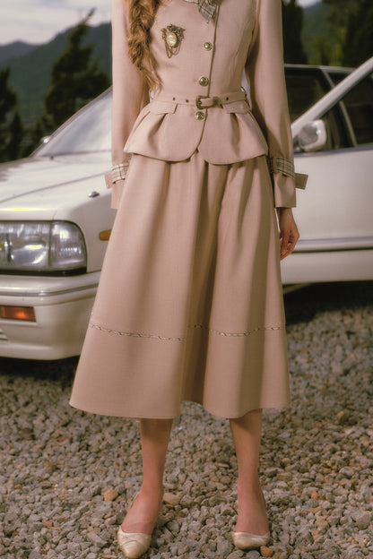 Khaki Trench Coat and Skirt Set-Up