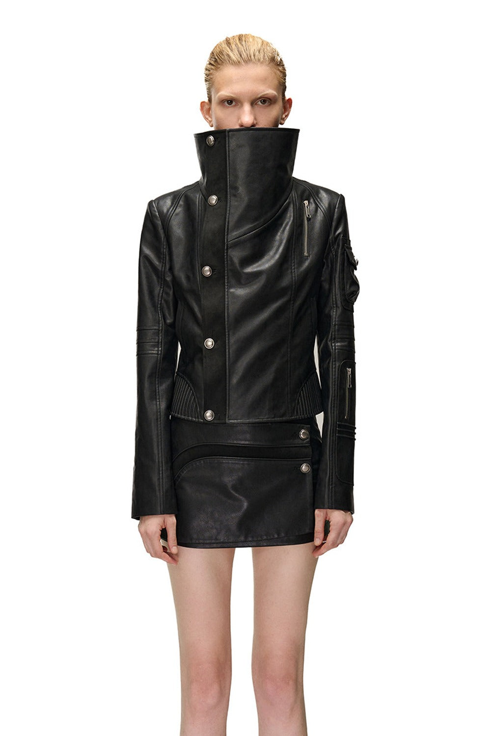 High-Cut Spliced PU Skirt