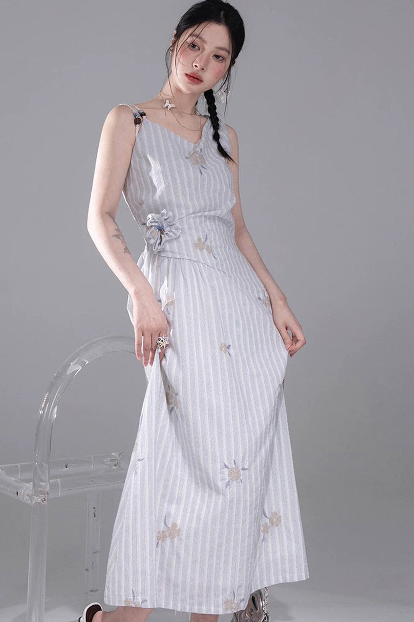 Mist Blue Striped Tank Dress