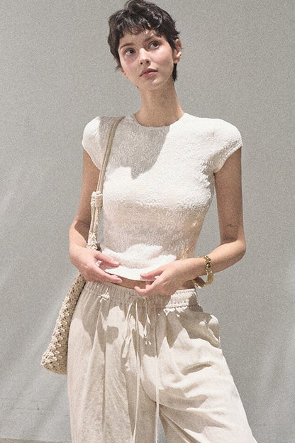 Lace Splice Short Sleeve Top