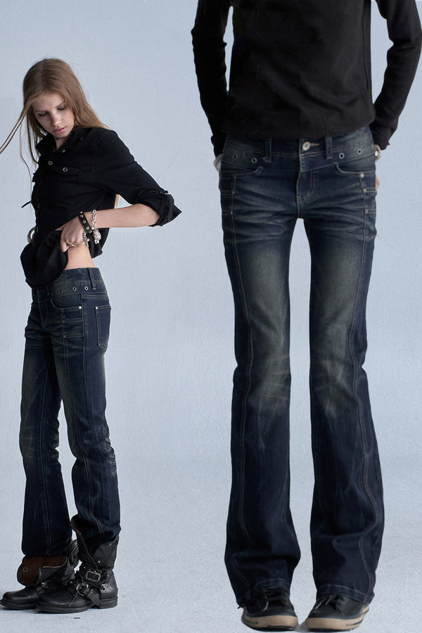 Distressed Whiskered Denim Pants