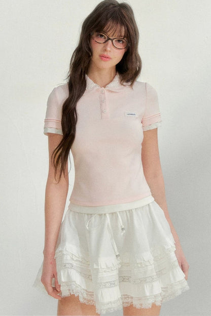 Embroidered Pink Polo Blouse
