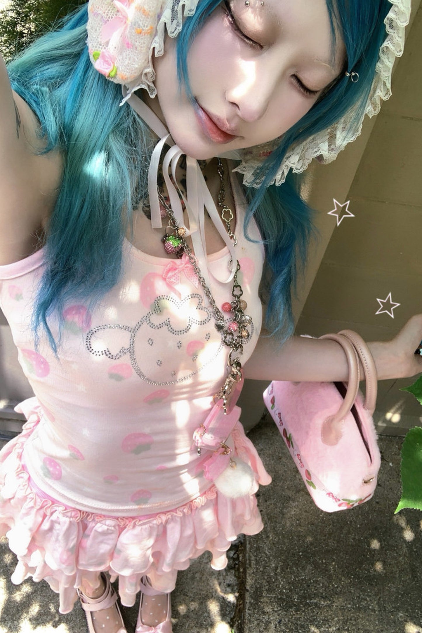 Strawberry Rhinestone Camisole and Cake Skirt Outerwear Set-Up
