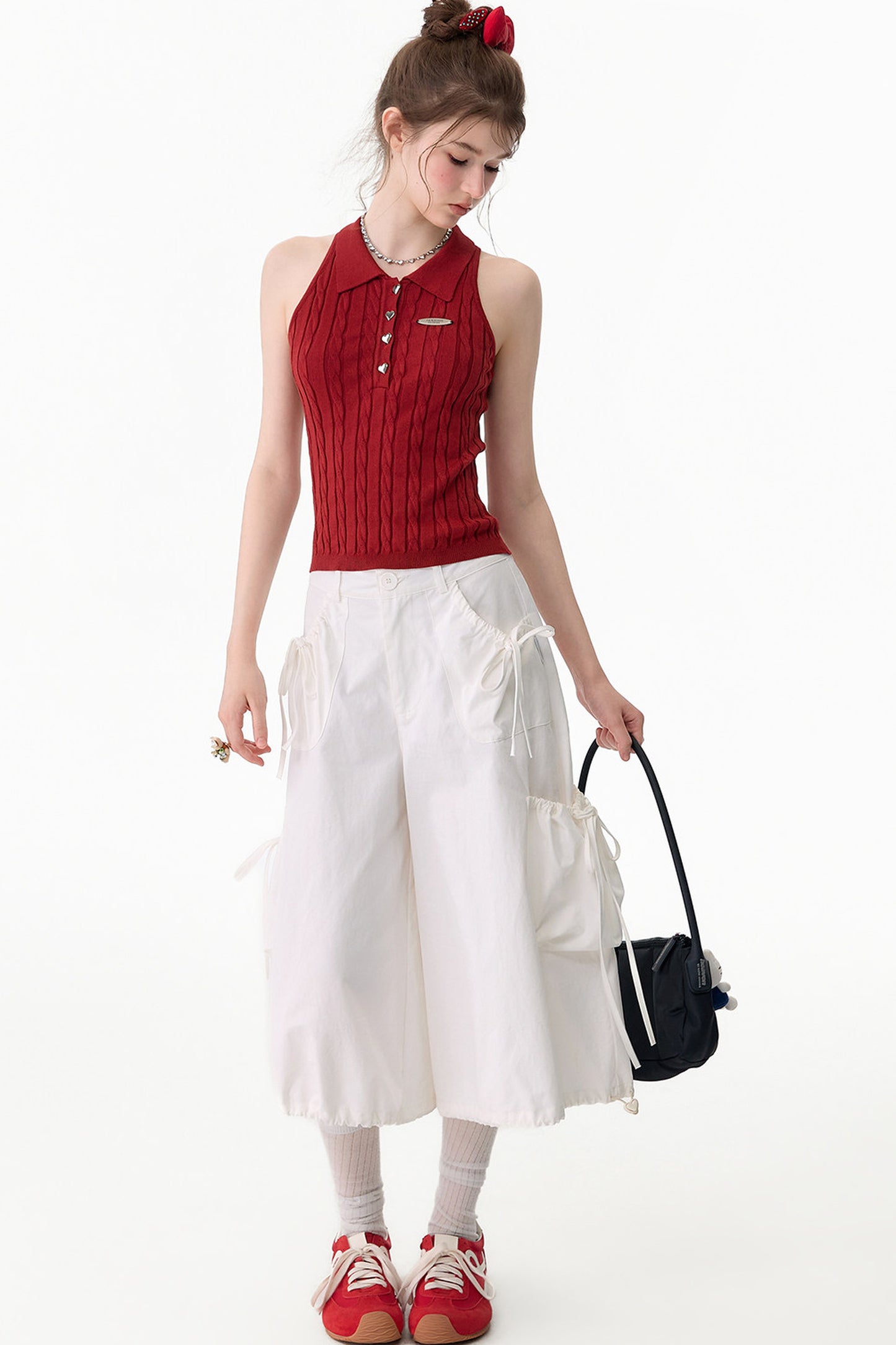 Red Berry Knit Polo Top