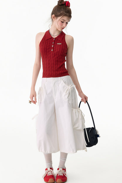 Red Berry Knit Polo Top