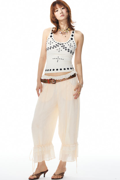 Beige Lace Lantern Pants
