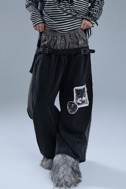 Layered-Look Patchwork Striped Pants