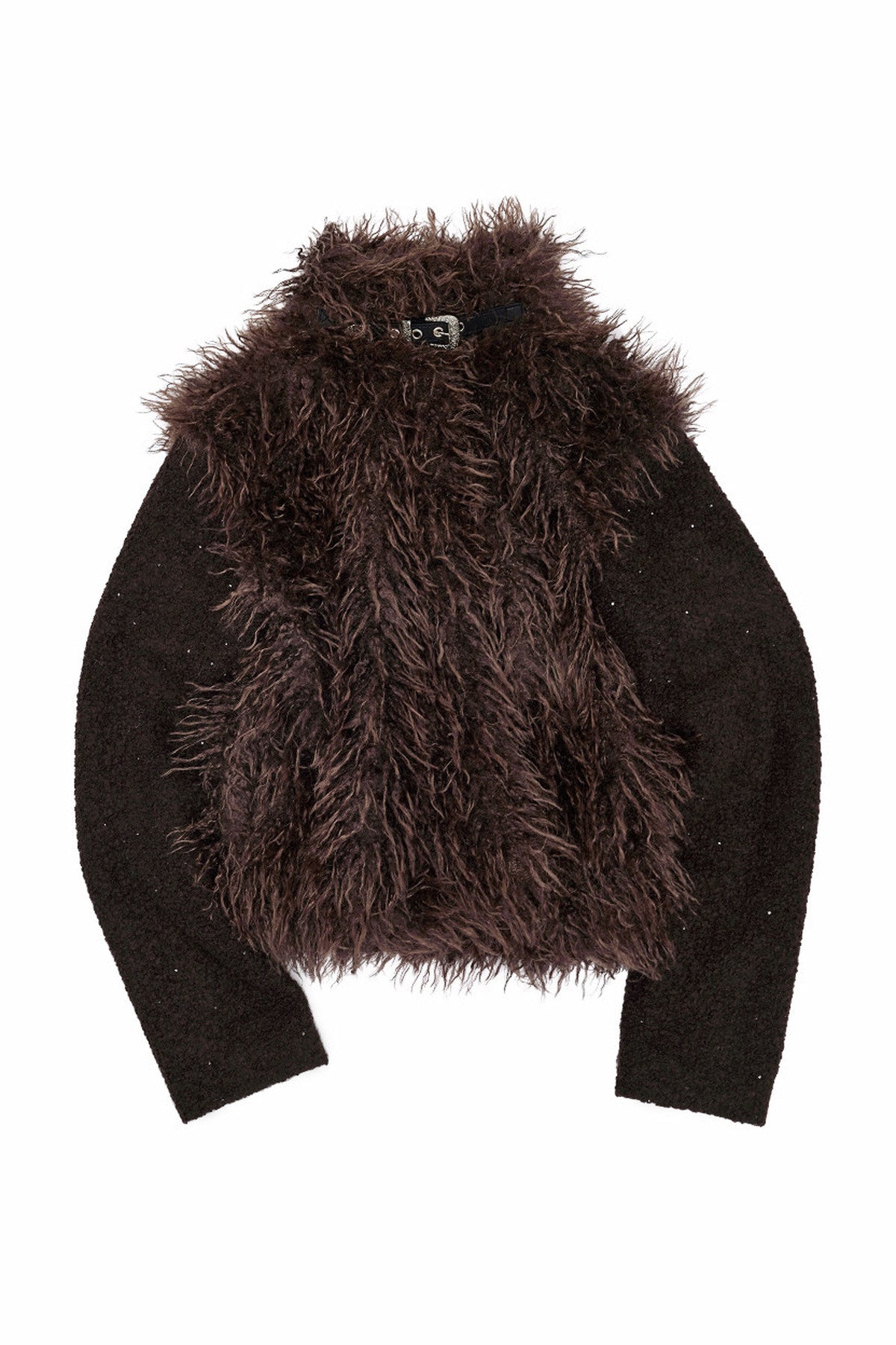 Spliced Sheepskin Fur Belted Short Jacket