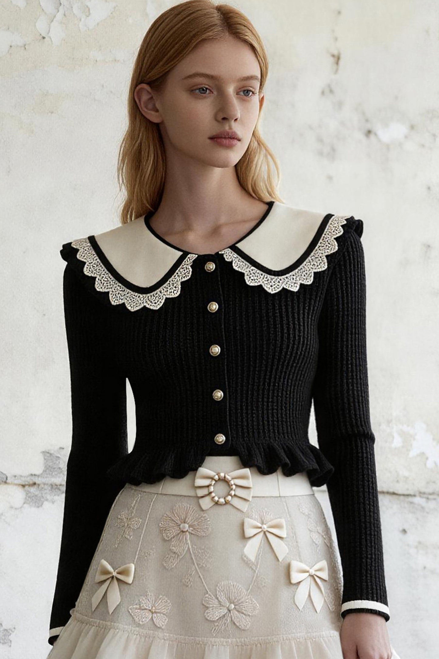 Black Knit Top and Beige A-Line Skirt Set-Up