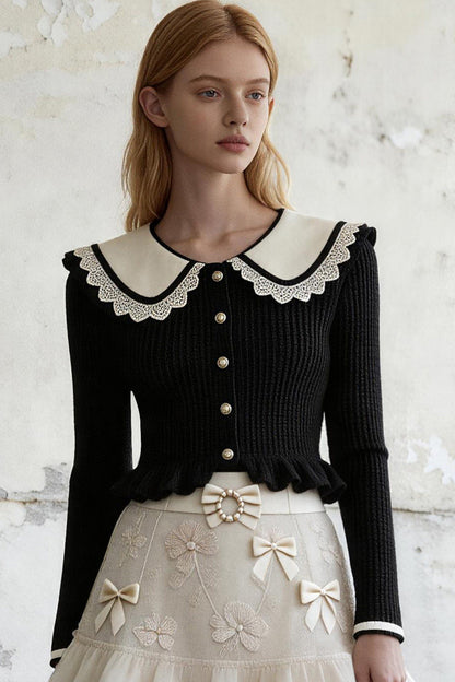 Black Knit Top and Beige A-Line Skirt Set-Up