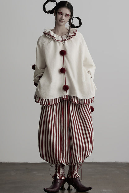 Quirky Clown-Style Red White Striped Shirt