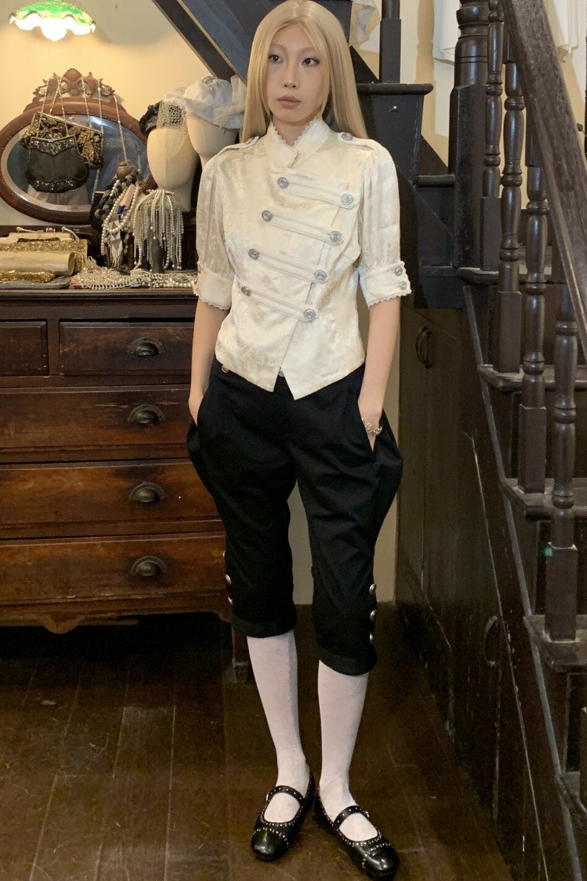Lace Trim Double Breasted Shirt