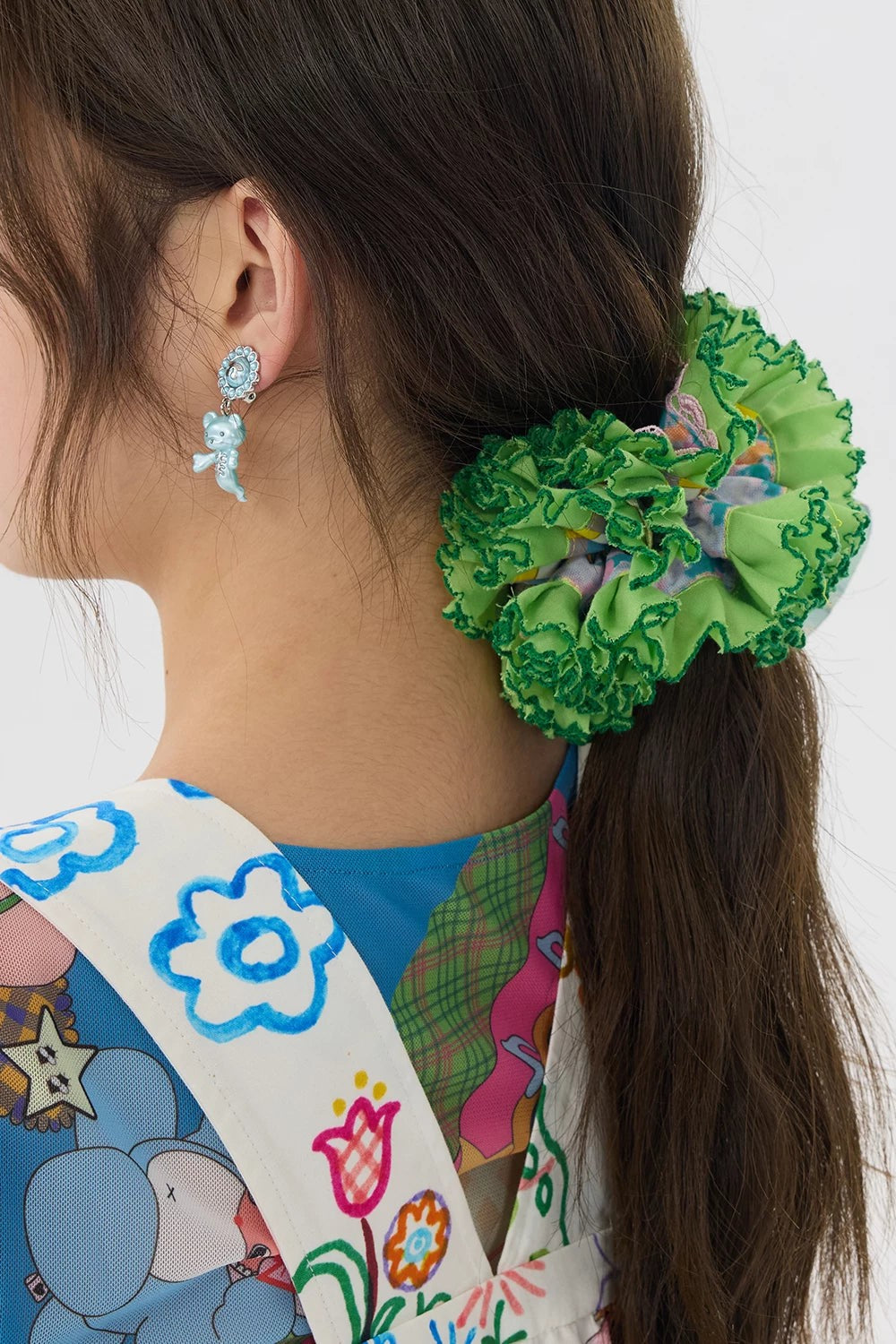 Green and Pink Lace Scrunchie