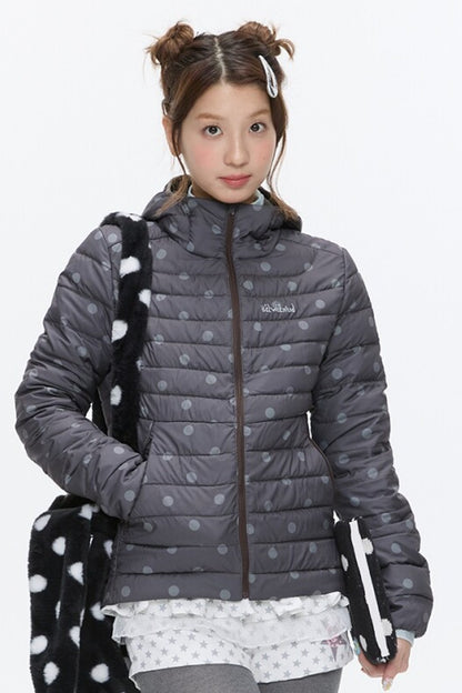 Hooded Ribbed Polka Dot Down Jacket