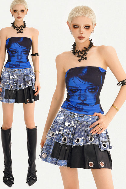 Blue Printed Tube Top