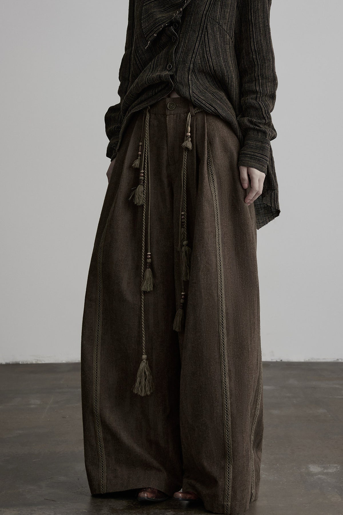 Multi-Belt Straight-Leg A-Line Wide Pants