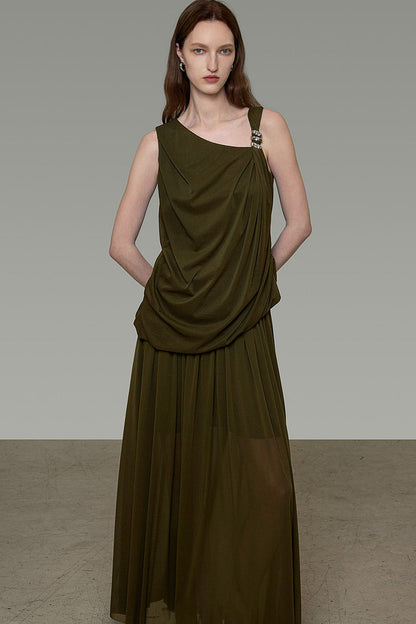 Sleeveless Top with Drapey Skirt Set-Up