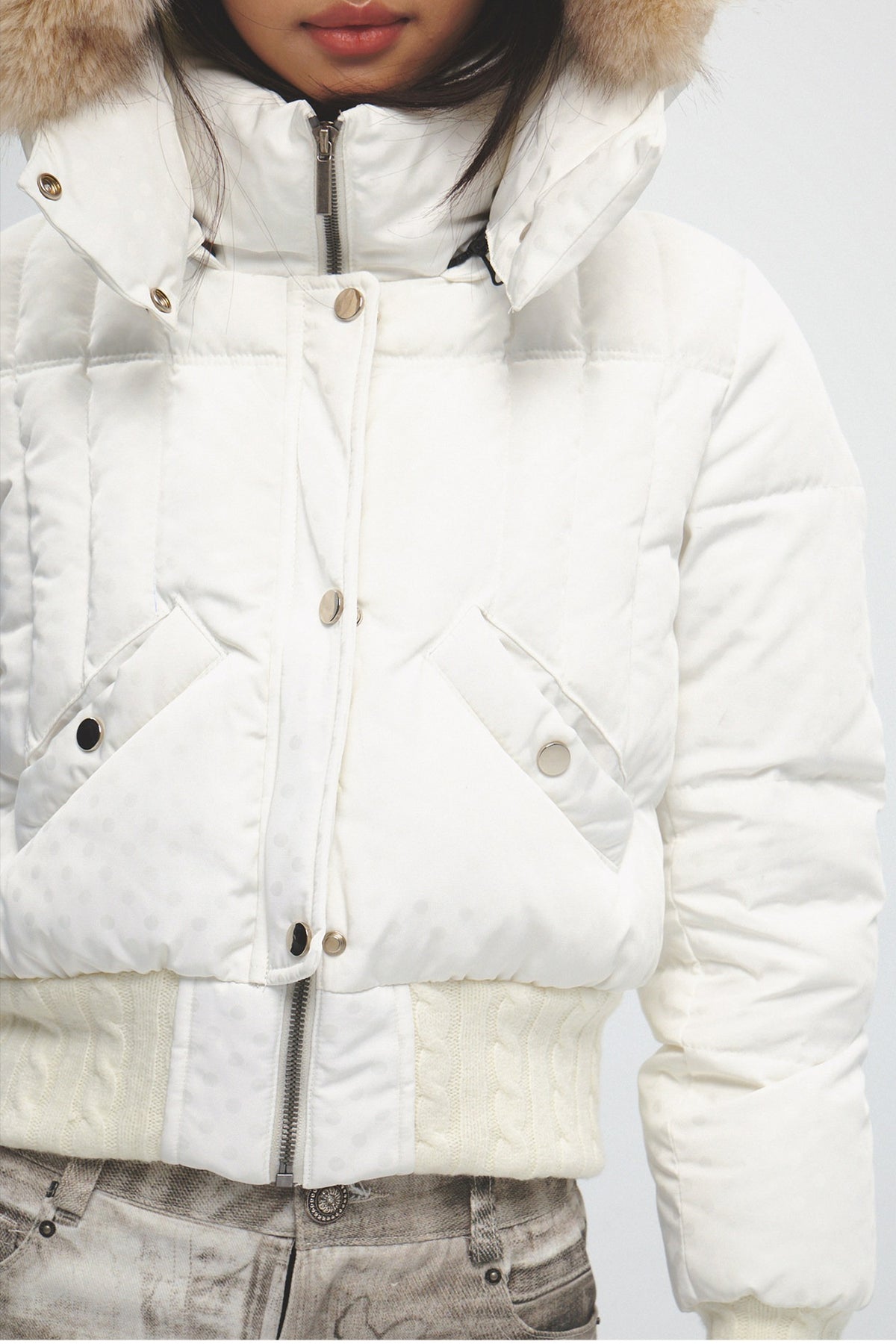 Short Fur Hooded Down Jacket