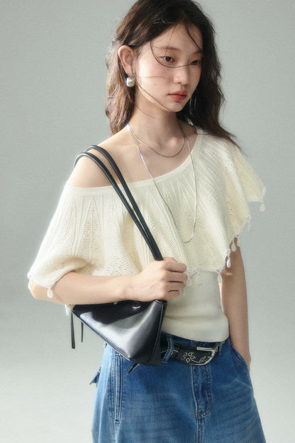 Off-Shoulder Ruffled Knit Top