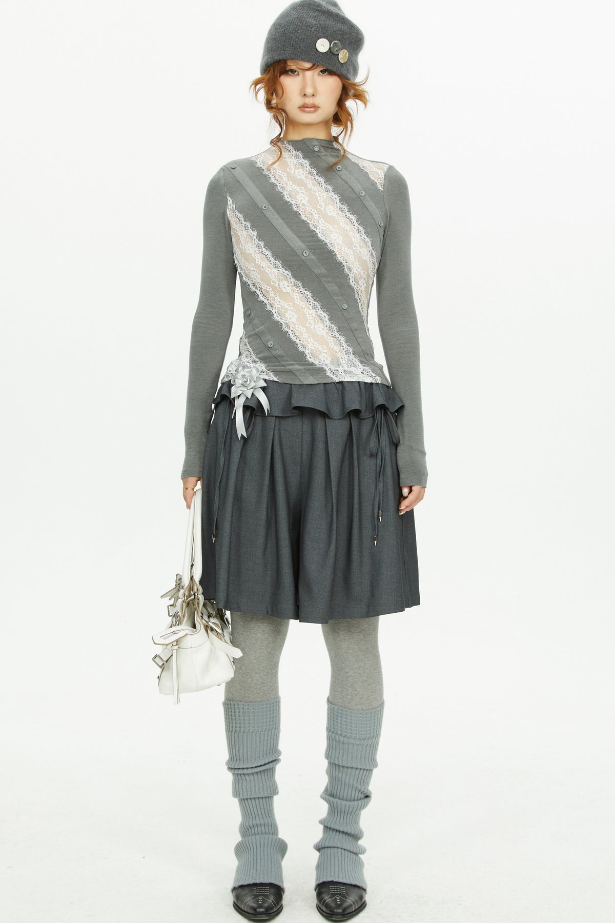 Gray Lace Knit Top