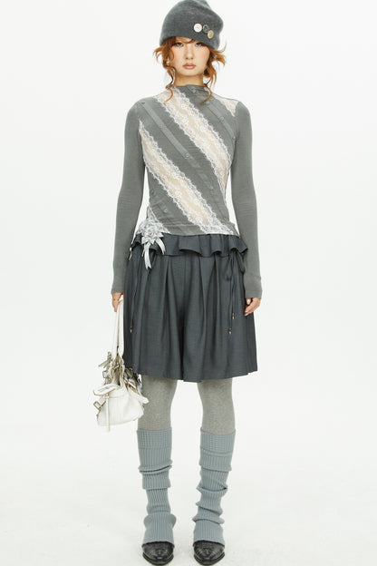 Gray Lace Knit Top