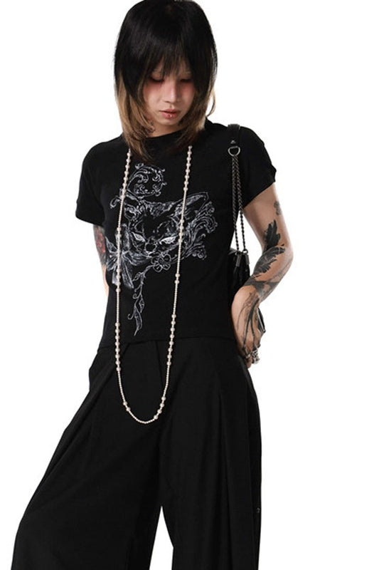 Baroque Lily Cat Print Raglan T-Shirt