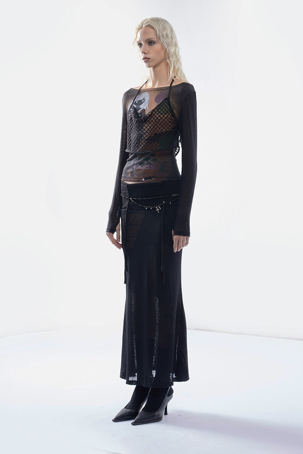 Balloon Portrait Mesh Patchwork T-shirt