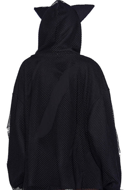 Cat Ear Layered Mesh Hooded Sweatshirt