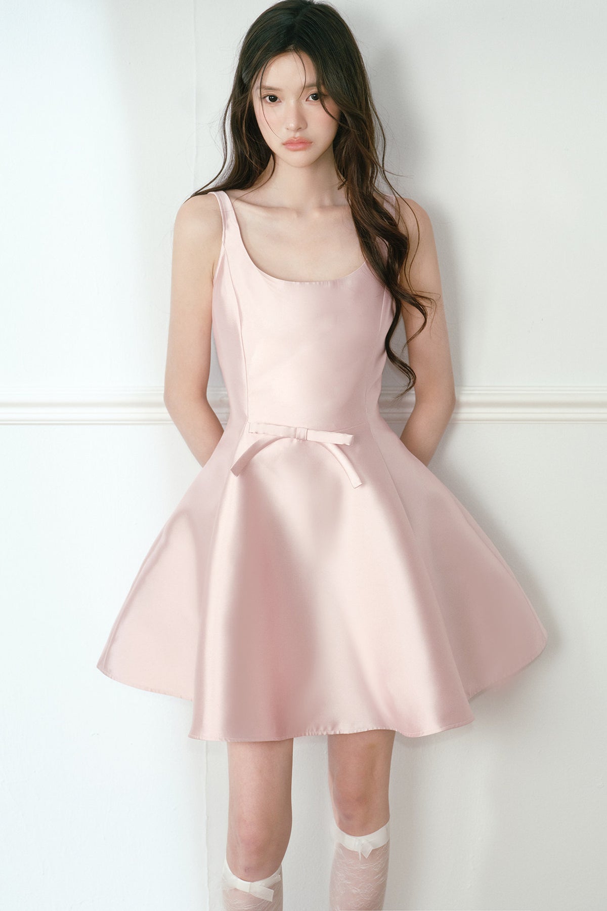 Glossy Satin U-Neck A-Line Dress