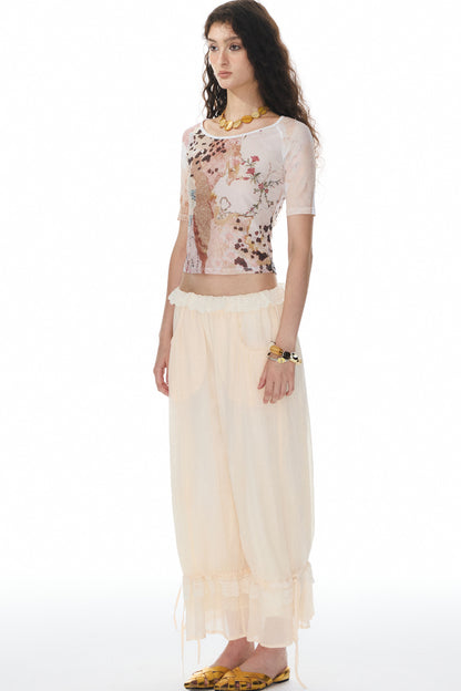 Beige Lace Lantern Pants
