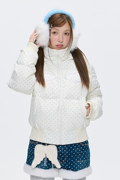 Hooded Polka Dot Down Jacket