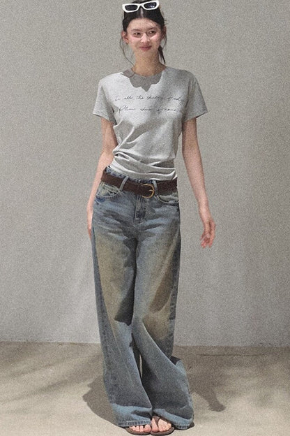 Vintage Hand-Painted Wide Leg Jeans Set