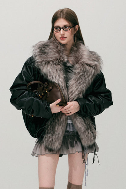 Large Fur Collar Leather Jacket
