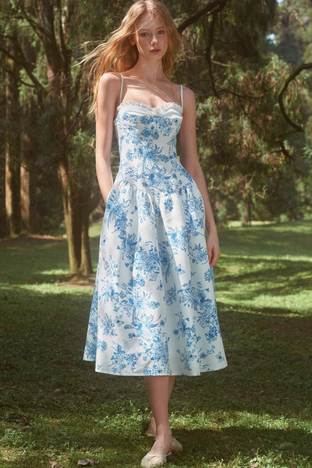 Blue Porcelain Vintage Hand-Painted Slip Dress