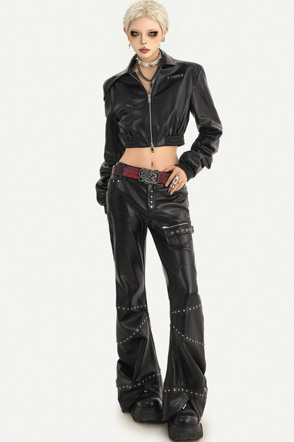 Black Zipper Stand Collar Jacket