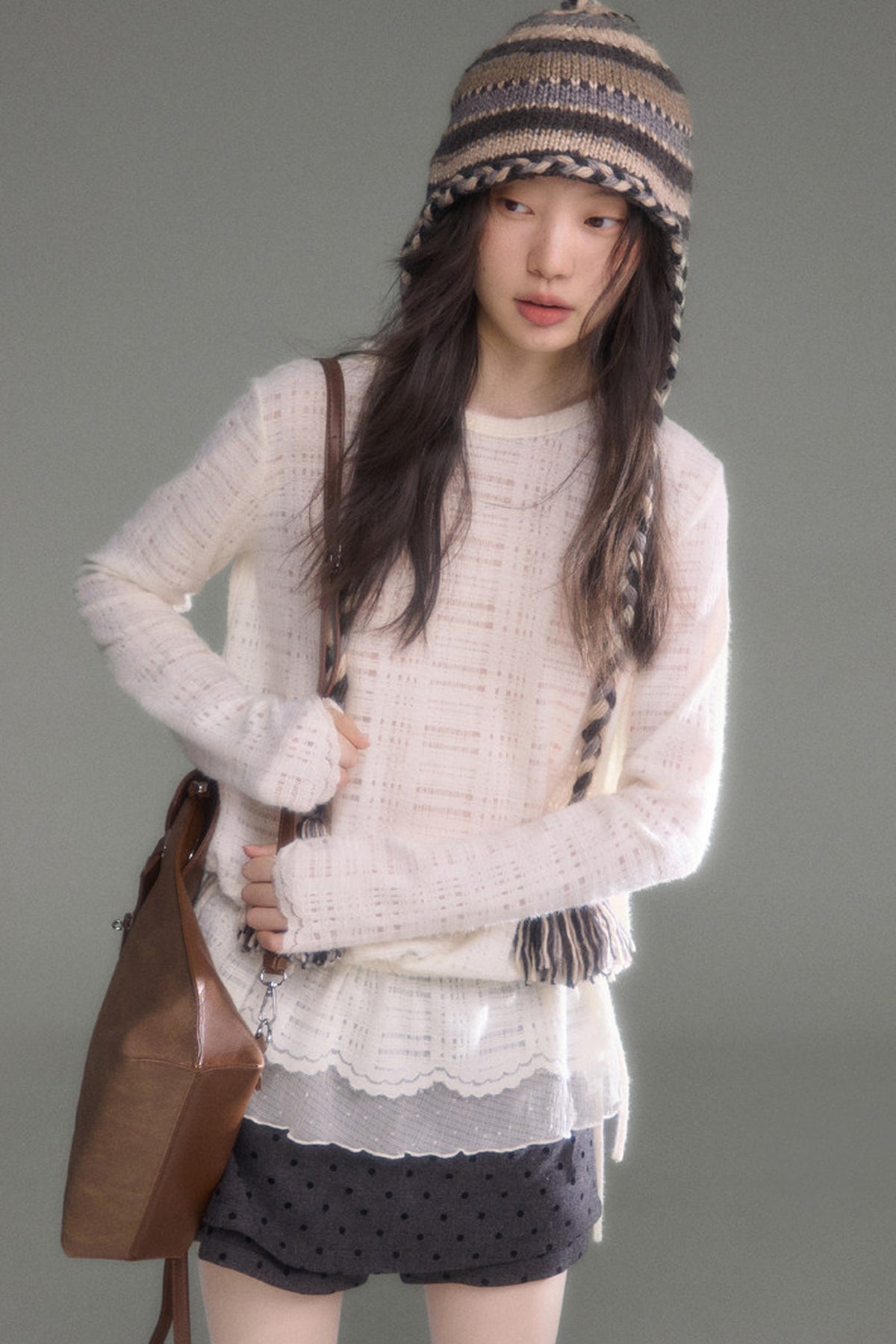 Plaid Lace Long Sleeve T-Shirt Skirt Set-Up