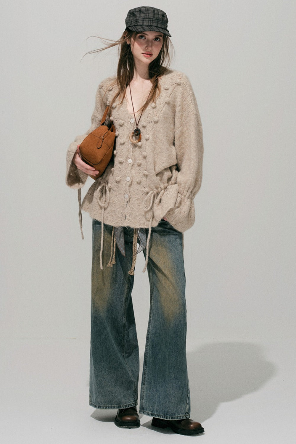 Loose Wide Leg Woven Belt Jeans