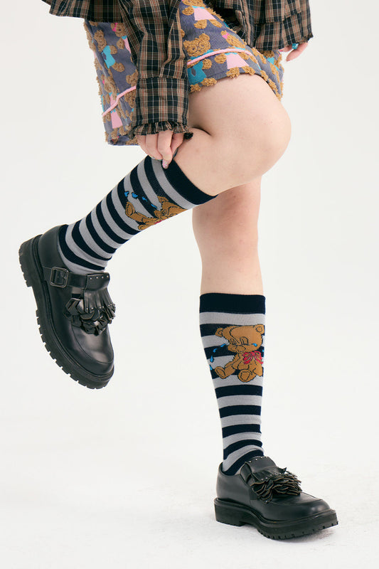 Striped Bear House Calf Socks
