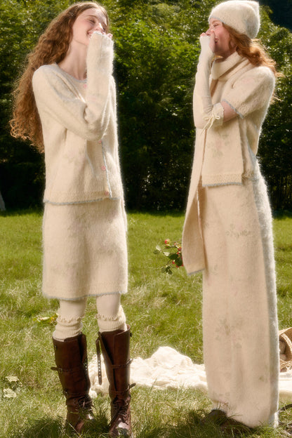Soft Wool Knit Cardigan and Pants Set-Up