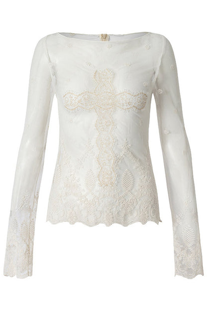 Maglia ricamata in pizzo barocco