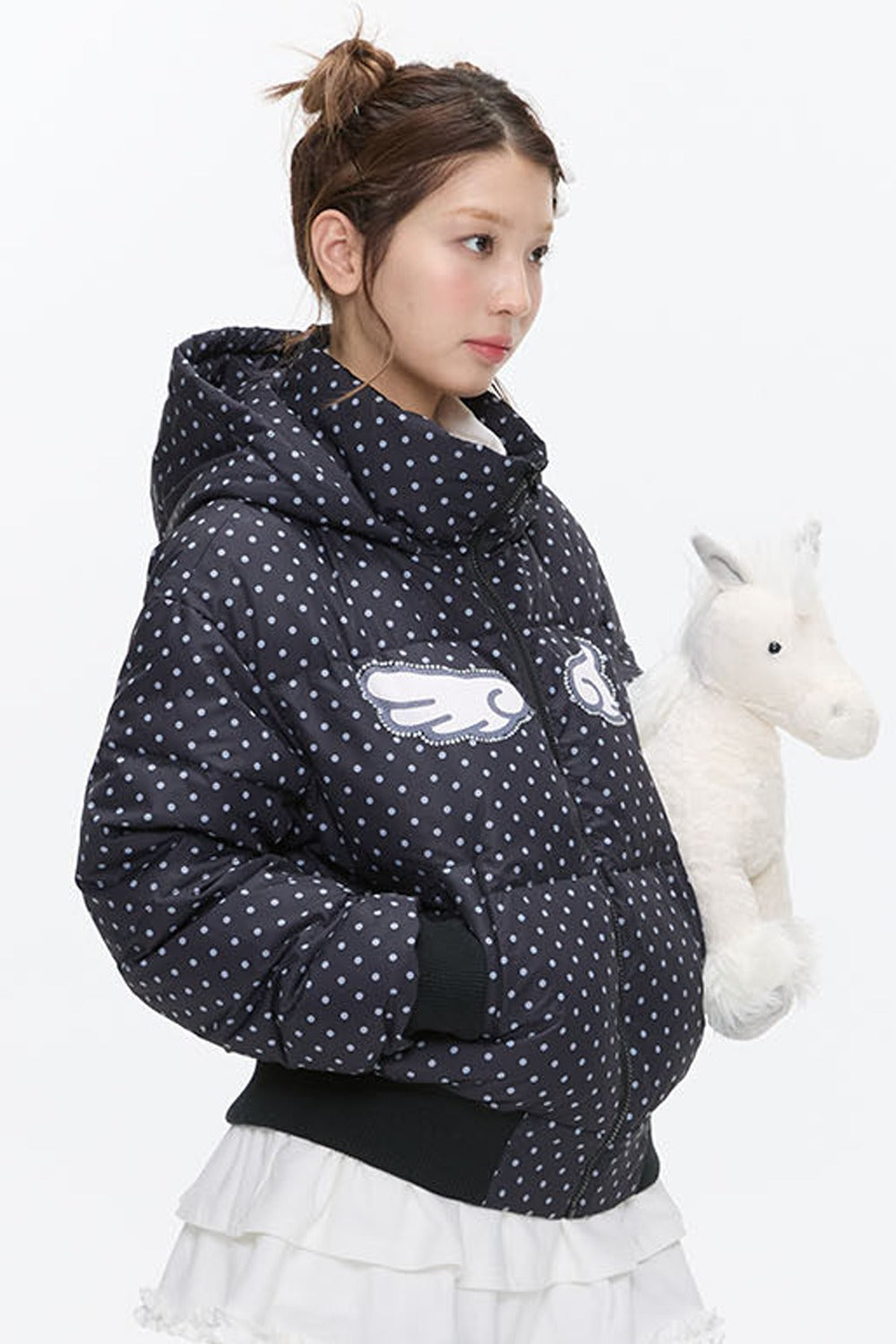 Hooded Polka Dot Down Jacket