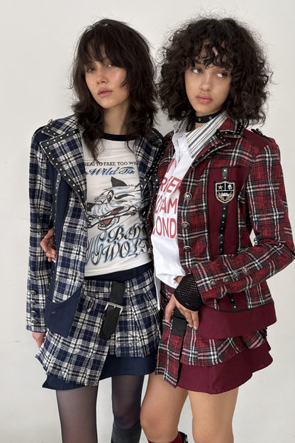Punk Badge Plaid Jacket