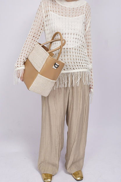 Y2K Leather Contrast Tote Bag